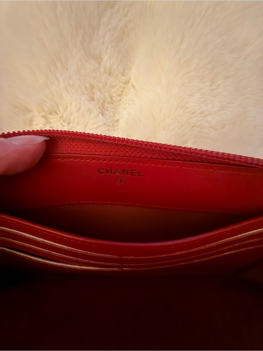 CHANEL Red Chevron Quilted Zip Wallet with Gold Logo COA - Picture 8 of 14